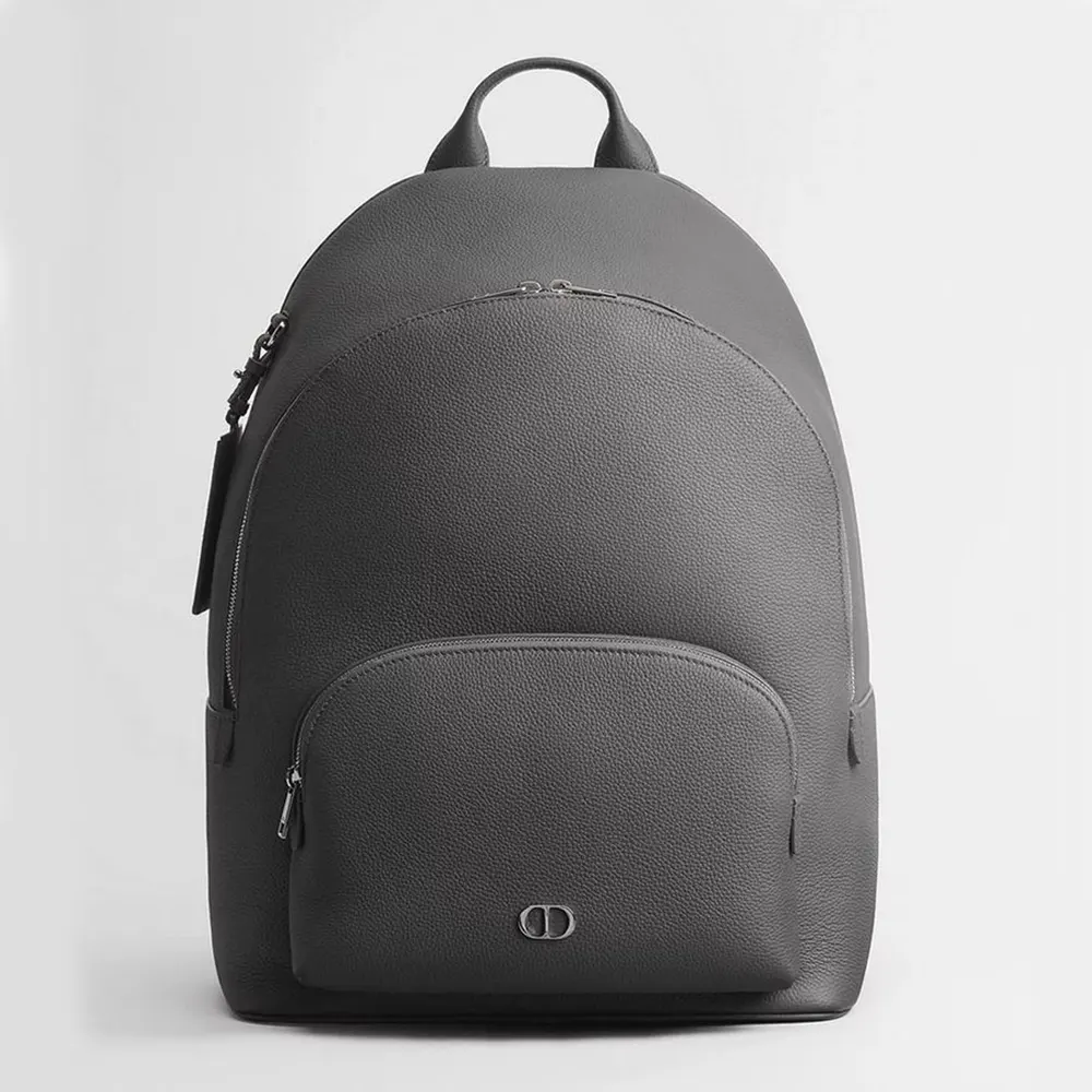 Front view of Dior Men CD Icon Zipped Backpack in black calfskin