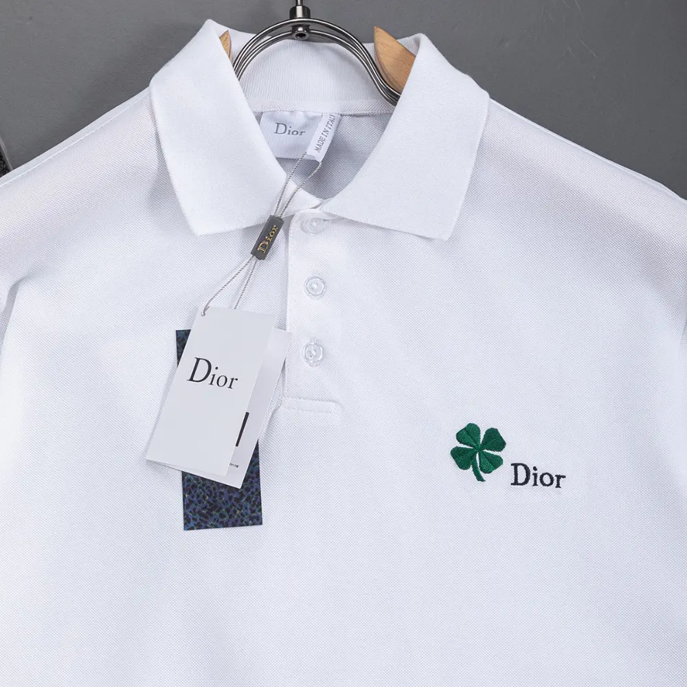 Dior Women Polo Shirt with Dior Clover Embroidery White Cotton Piqué - image 6