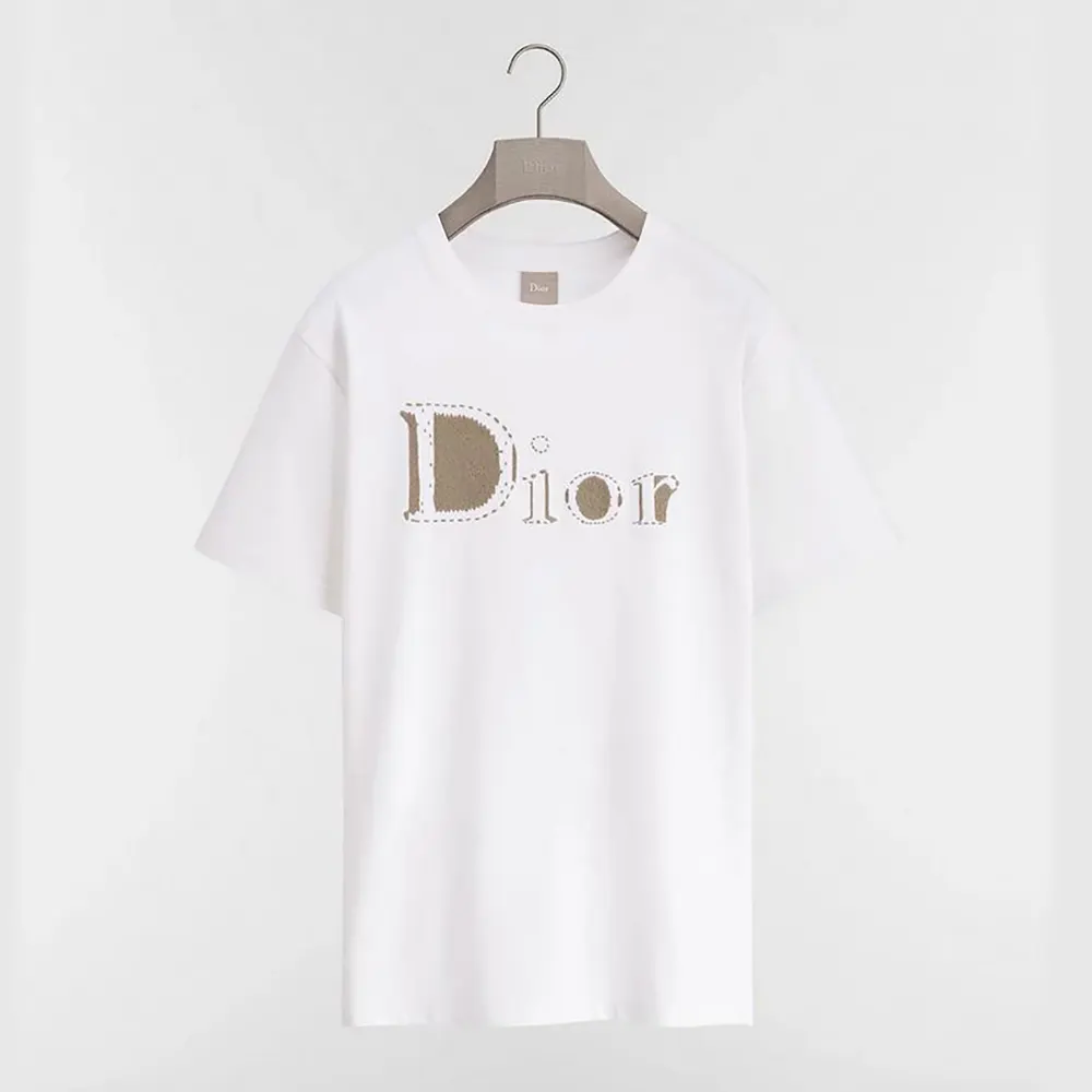 Front view of Dior Women Reverse T-Shirt Relaxed Fit White Cotton Jersey