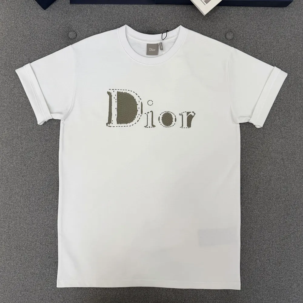 Side angle showing relaxed fit of Dior Women Reverse T-Shirt in white