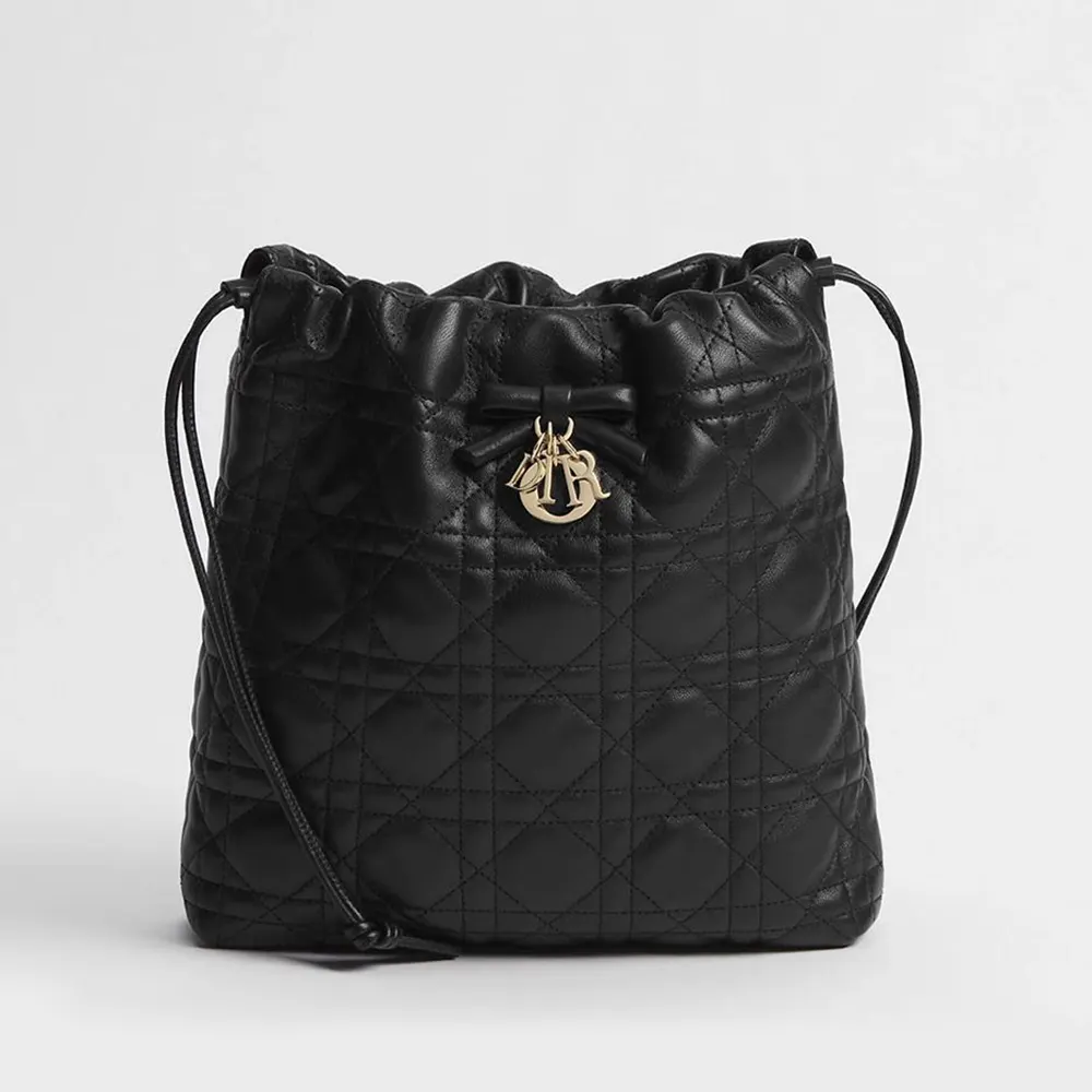 Front view of Dior Women Adiorable Mini Bucket Bag Black Cannage Lambskin