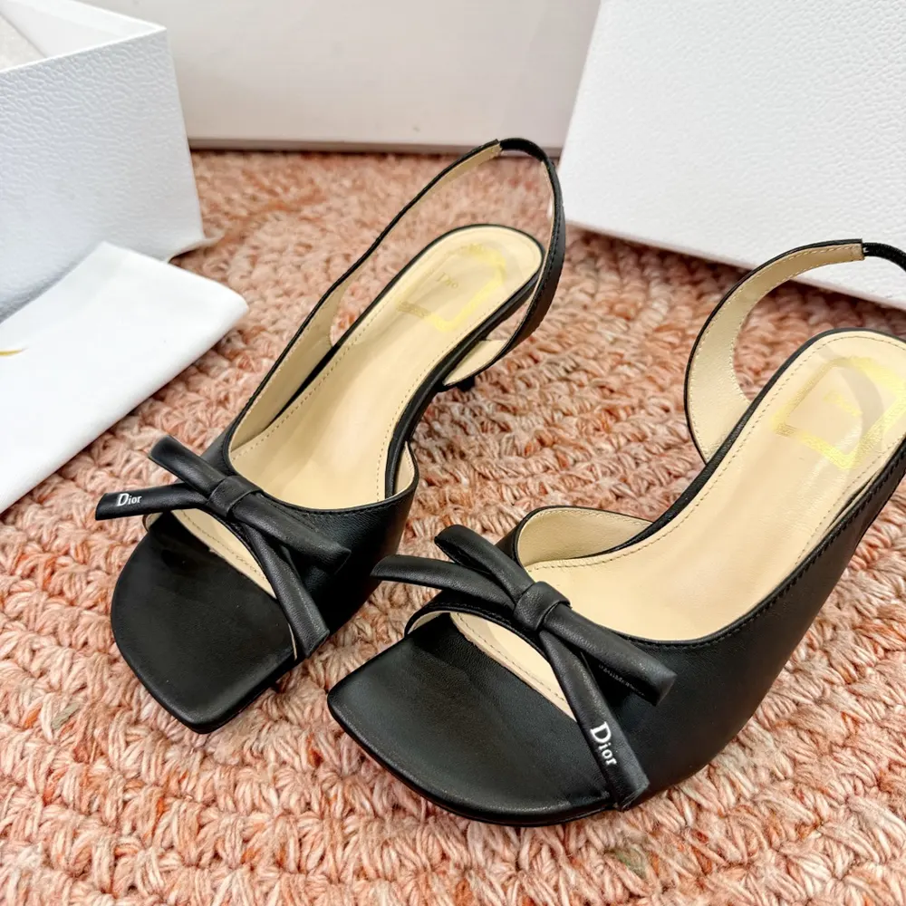 Dior Women Bow Heeled Slingback Sandal Black Lambskin - image 6