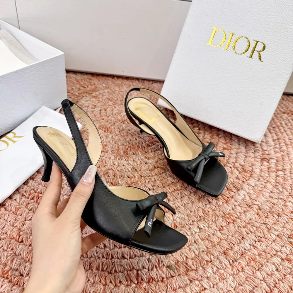 Dior Women Bow Heeled Slingback Sandal Black Lambskin - image 7