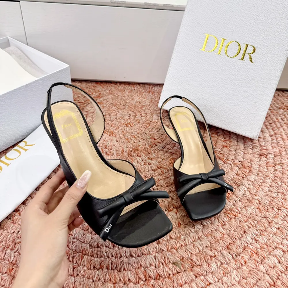 Dior Women Bow Heeled Slingback Sandal Black Lambskin - image 5