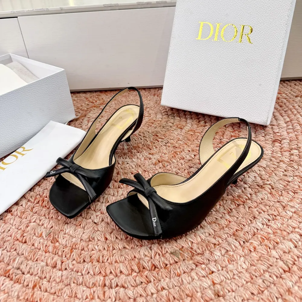 Dior Women Bow Heeled Slingback Sandal Black Lambskin - image 4