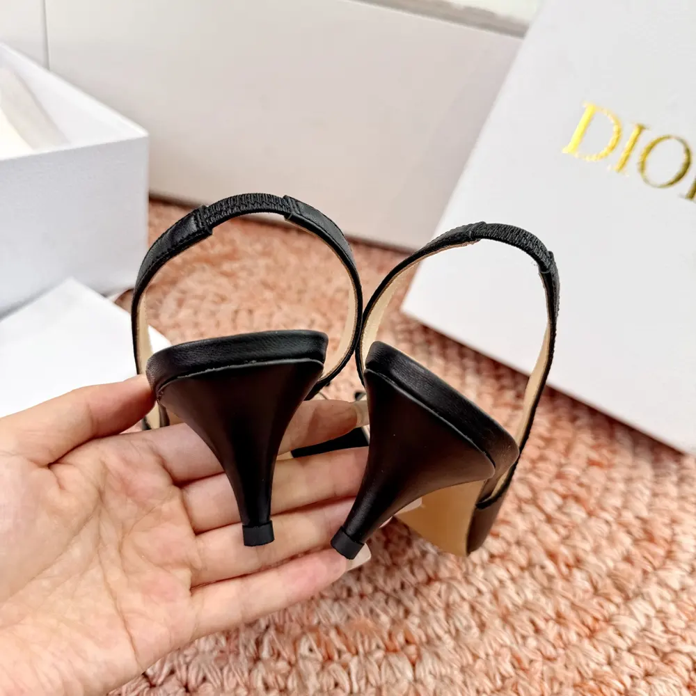 Dior Women Bow Heeled Slingback Sandal Black Lambskin - image 9