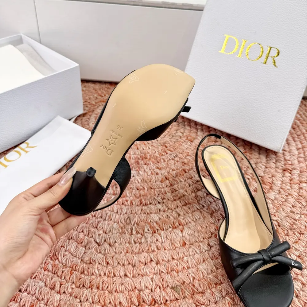 Dior Women Bow Heeled Slingback Sandal Black Lambskin - image 10
