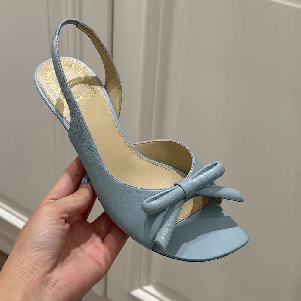 Dior Women Bow Heeled Slingback Sandal Bleu Ciel Lambskin - image 4