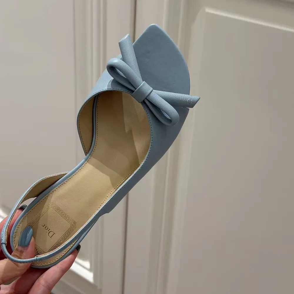 Dior Women Bow Heeled Slingback Sandal Bleu Ciel Lambskin - image 6