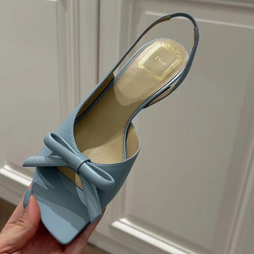 Dior Women Bow Heeled Slingback Sandal Bleu Ciel Lambskin - image 5