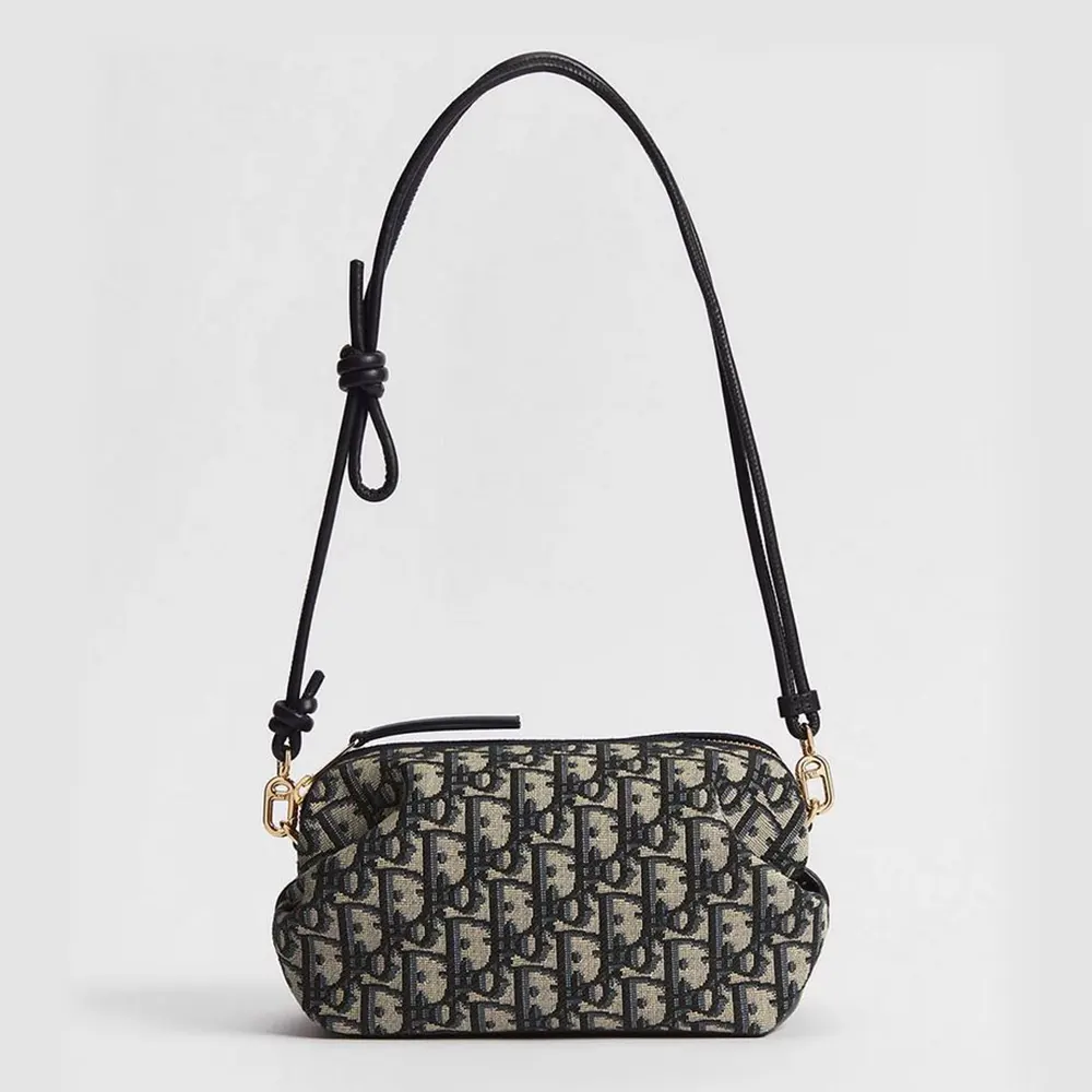 Front view of Dior Women Bow Pouch Blue Dior Oblique Jacquard