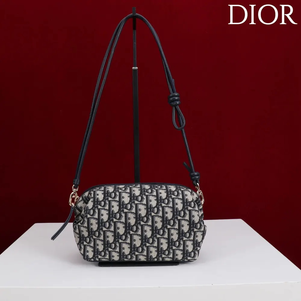 Close-up of bow detail and silver hardware on Dior Women Bow Pouch