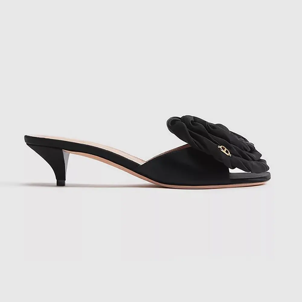 Side profile of Dior Women Dior Aurore Heeled Sandal Black Satin