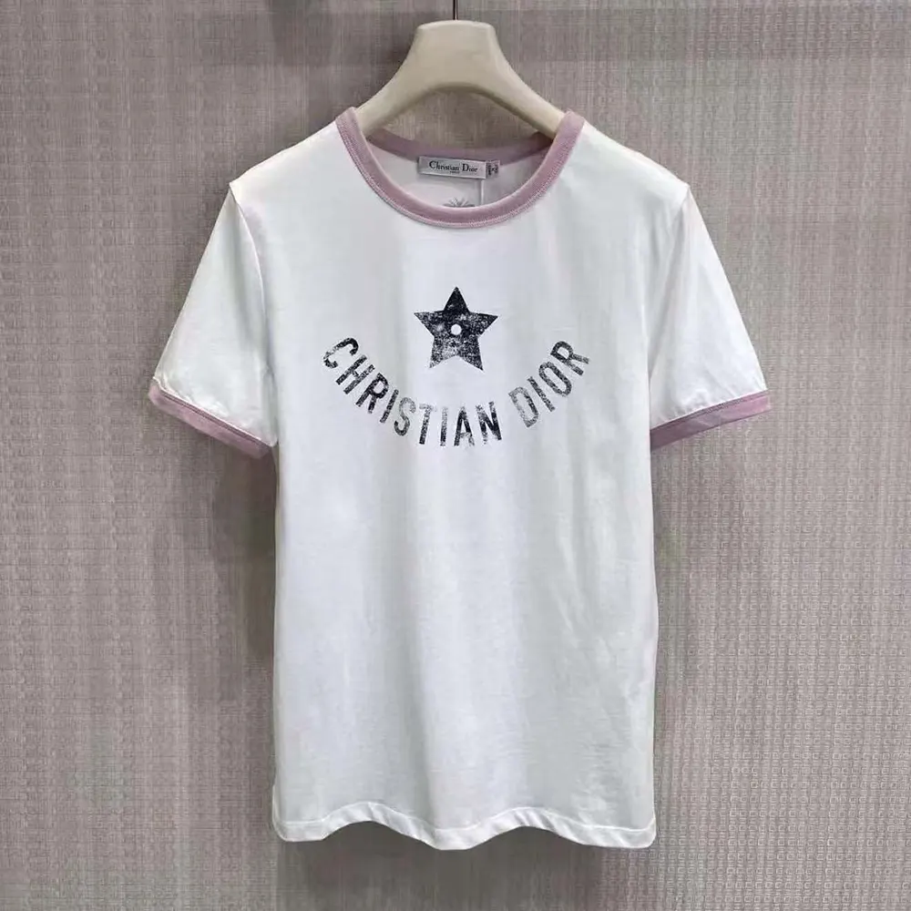 Close-up of embroidered Dior logo detail on Dior Women Dioriviera T-Shirt