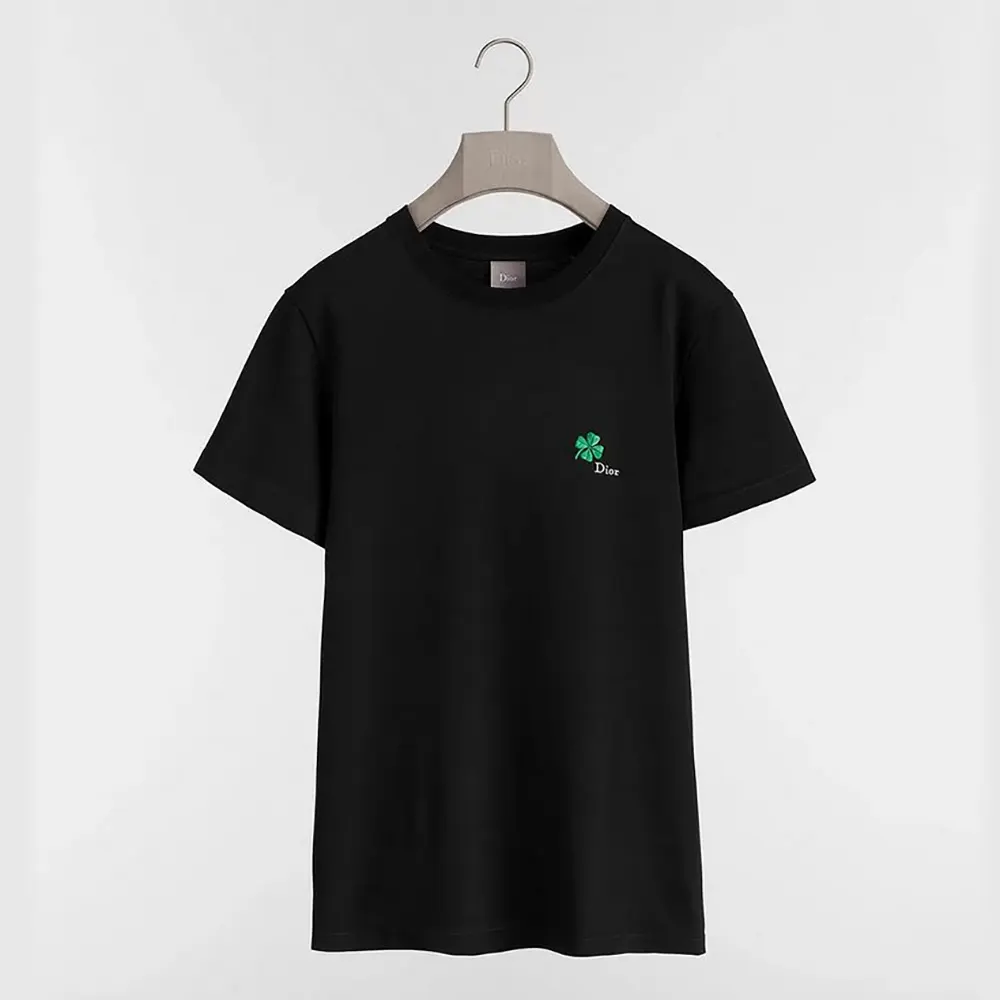 Front view of Dior Men T-Shirt with Dior Clover Embroidery in black