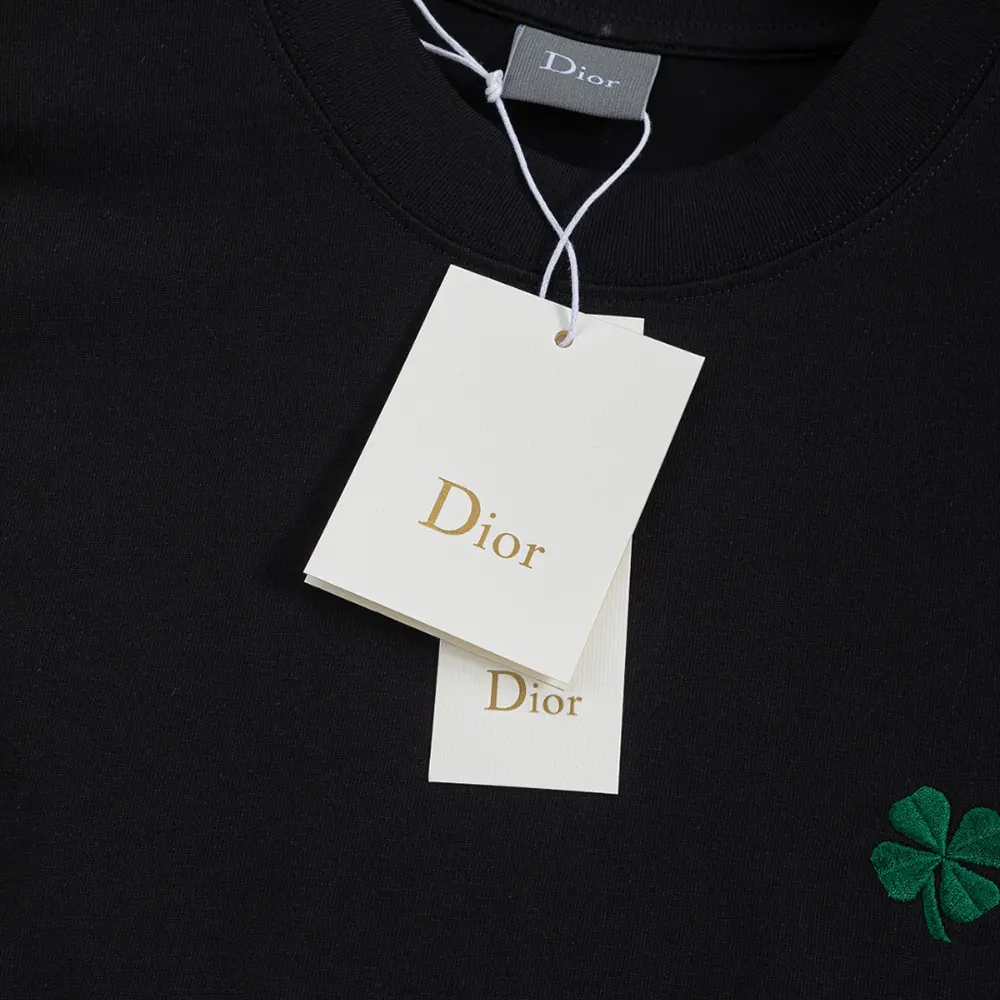 Dior Men T-Shirt with Dior Clover Embroidery Regular Fit Black Cotton Jersey - image 13