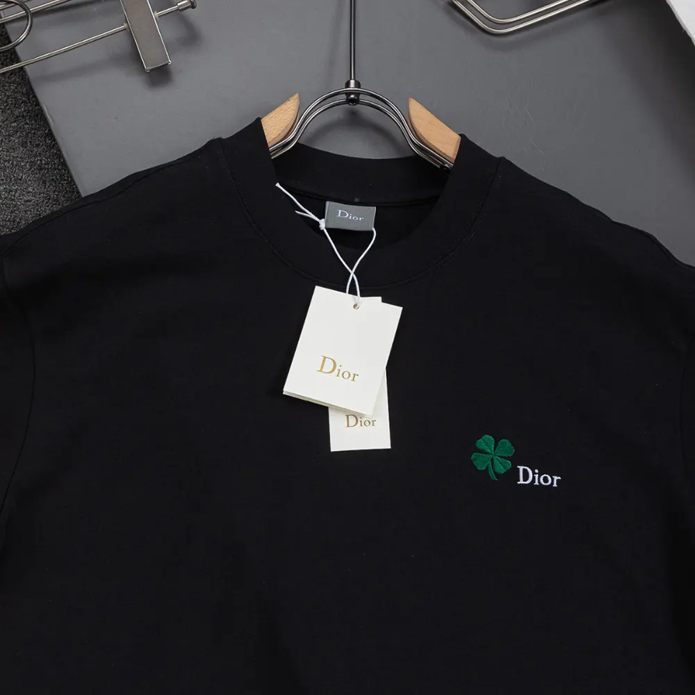 Dior Men T-Shirt with Dior Clover Embroidery Regular Fit Black Cotton Jersey - image 5