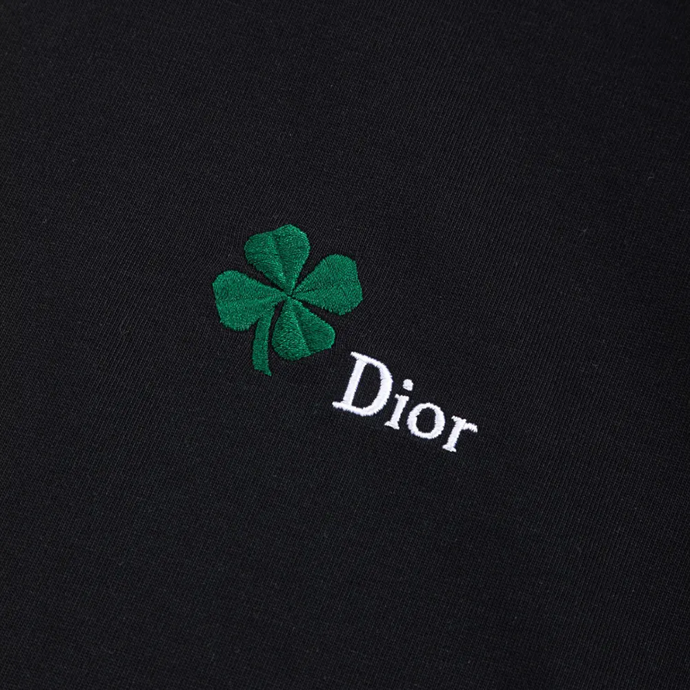 Dior Men T-Shirt with Dior Clover Embroidery Regular Fit Black Cotton Jersey - image 6