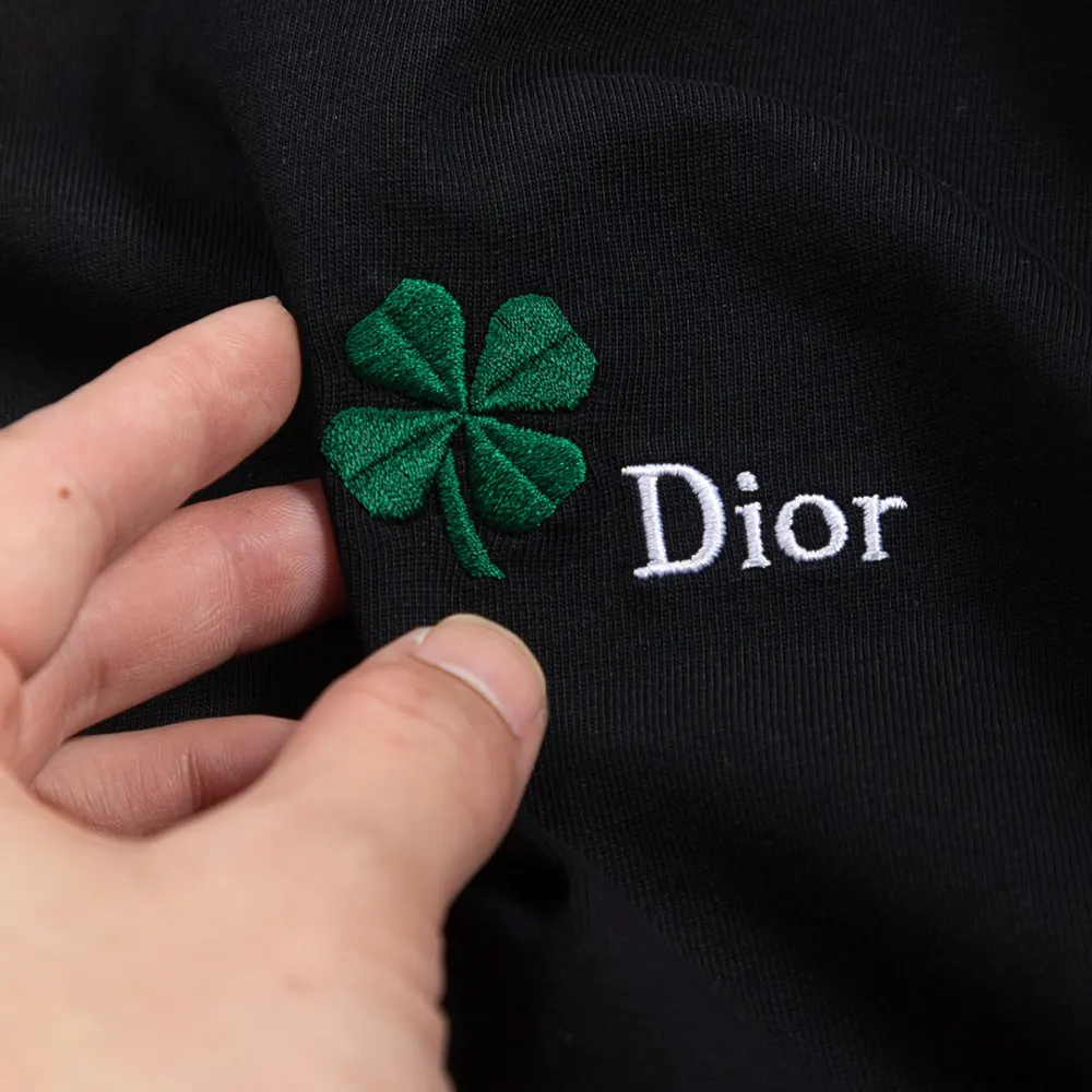 Dior Men T-Shirt with Dior Clover Embroidery Regular Fit Black Cotton Jersey - image 7