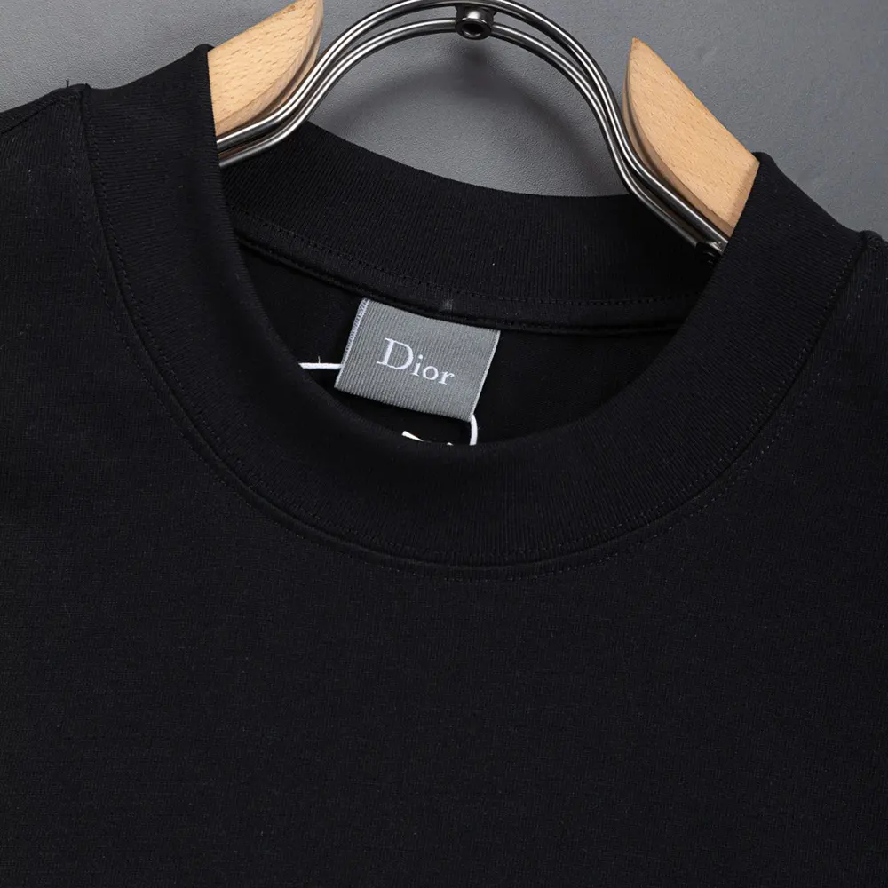 Dior Men T-Shirt with Dior Clover Embroidery Regular Fit Black Cotton Jersey - image 8