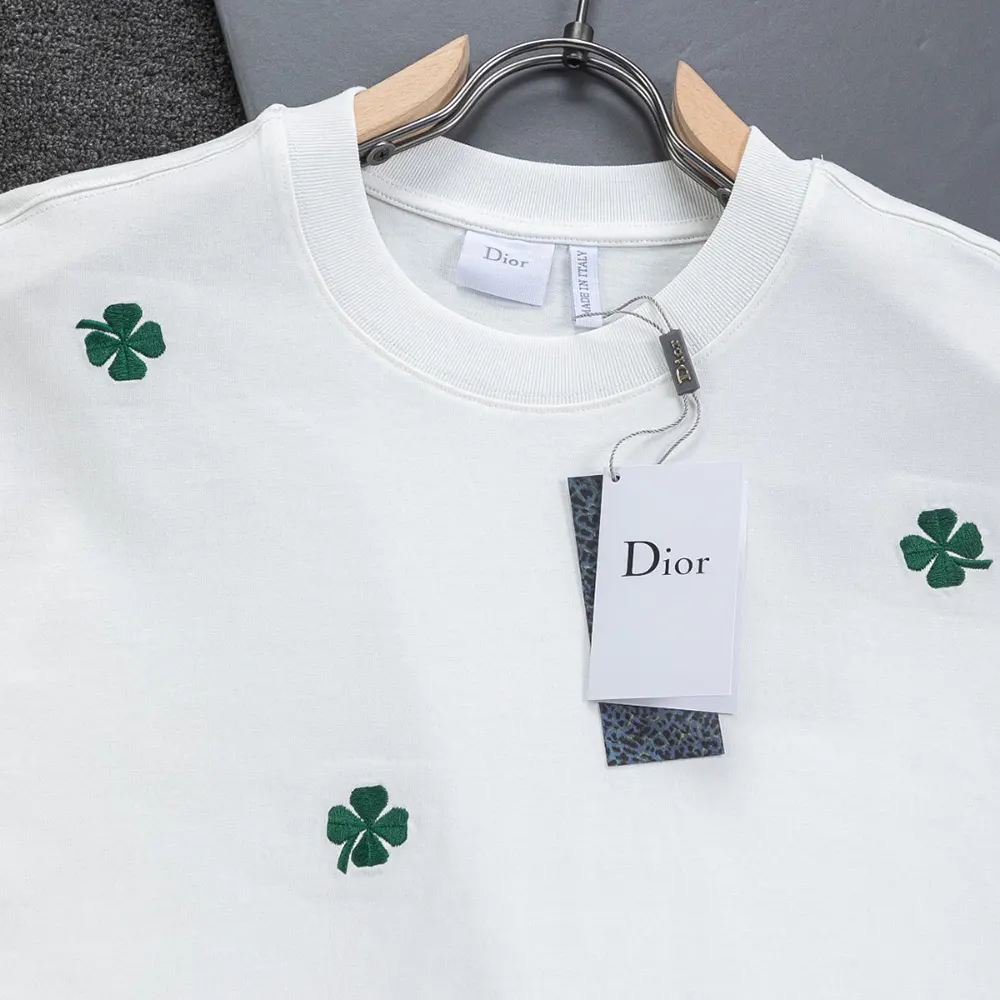 Dior Women T-Shirt with Dior Clover Embroidery Relaxed Fit White Cotton Jersey - image 5