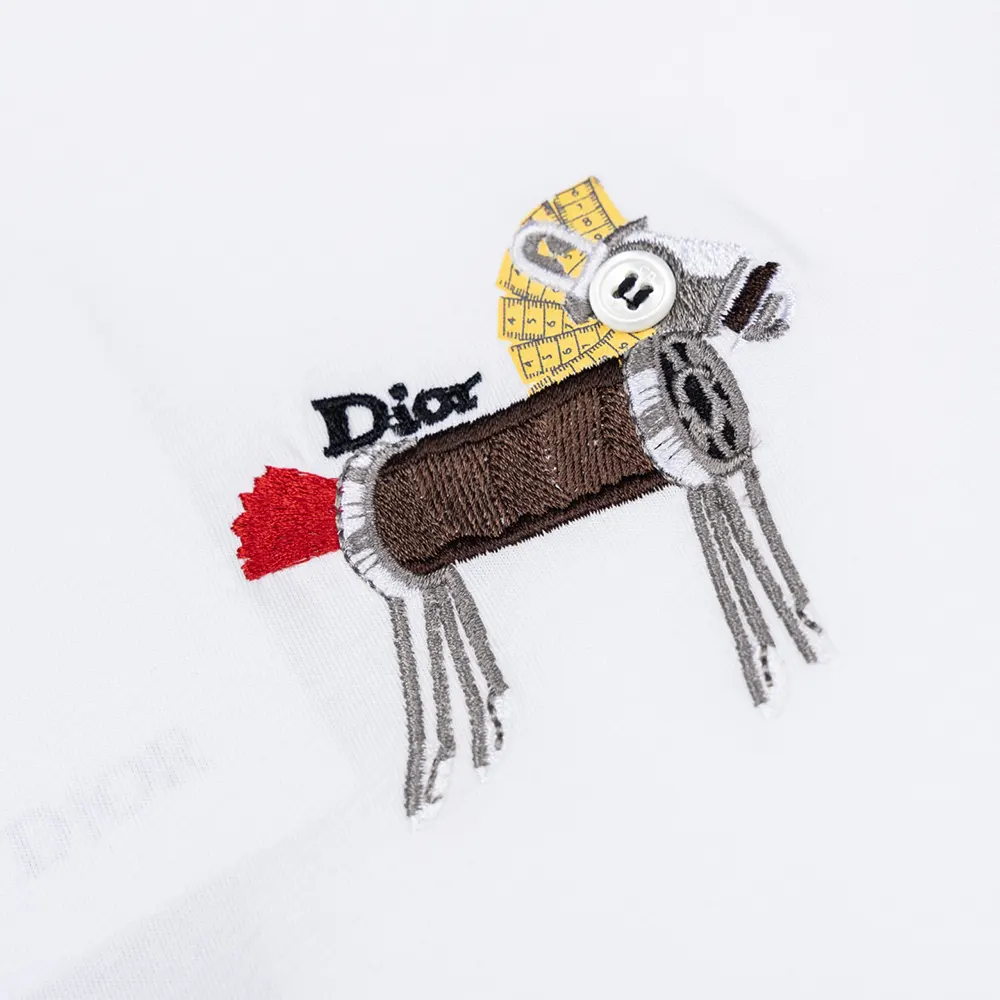 Dior Men T-Shirt with Horse Embroidery Relaxed Fit White Cotton Jersey - image 5