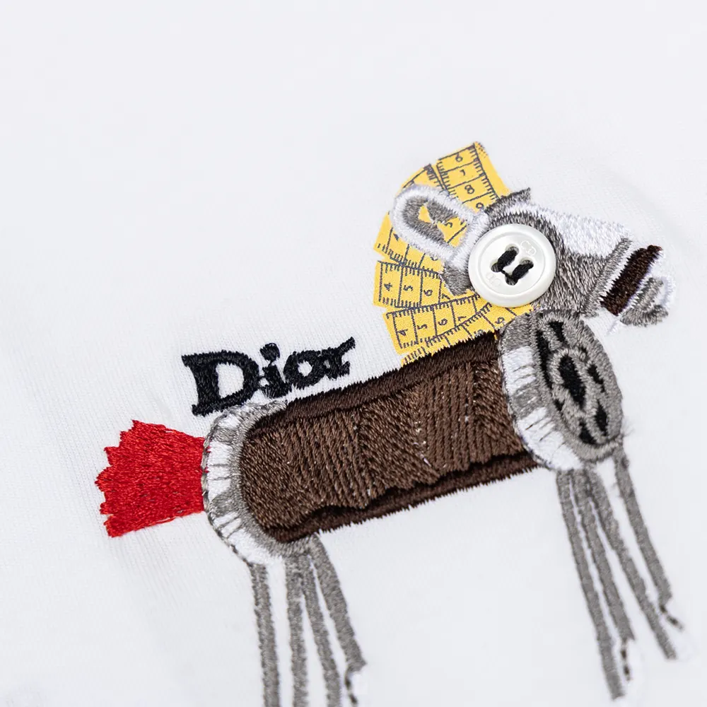 Dior Men T-Shirt with Horse Embroidery Relaxed Fit White Cotton Jersey - image 6