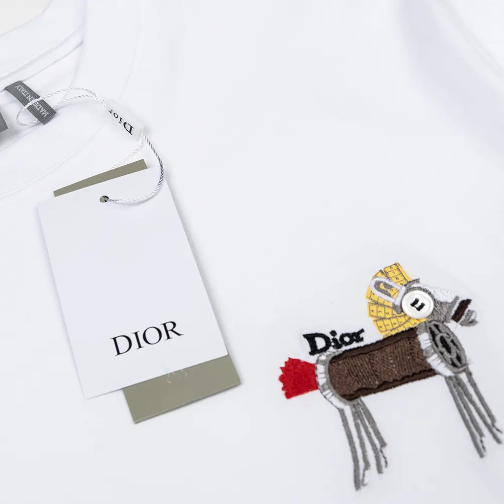Dior Men T-Shirt with Horse Embroidery Relaxed Fit White Cotton Jersey - image 7