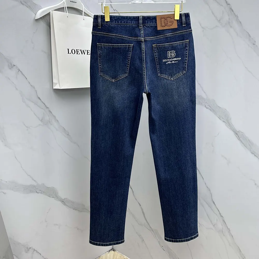 Side profile showing straight leg silhouette of Dolce Gabbana D&G Men jeans