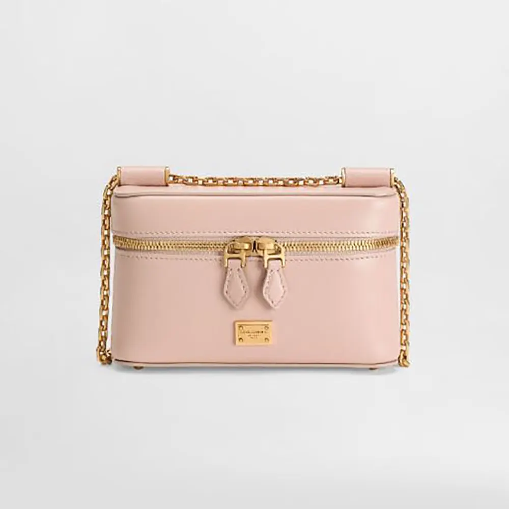 Front view of Dolce Gabbana D&G Women Sicily Crossbody Bag-Pink showing flap and DG logo