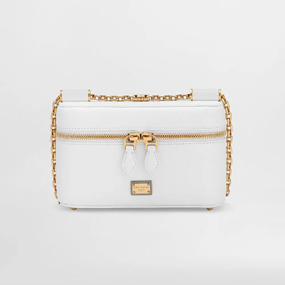 Front view of Dolce Gabbana D&G Women Sicily Crossbody Bag-White showing DG clasp