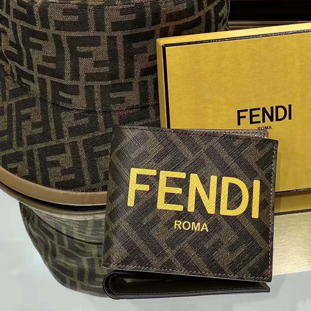Interior view showing card slots of Fendi Men Bi-Fold Wallet in yellow