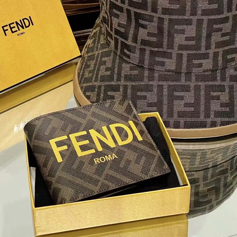 Fendi Men Bi-Fold Wallet in ROMA Logo FF Motif Fabric Brown - image 4