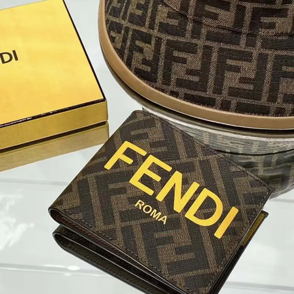 Fendi Men Bi-Fold Wallet in ROMA Logo FF Motif Fabric Brown - image 5