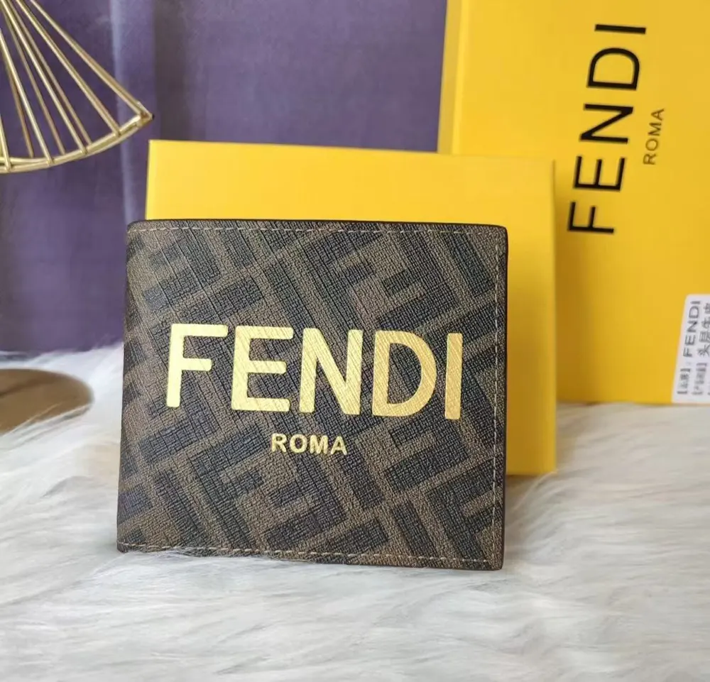 Close-up detail of gold hardware on Fendi Men Bi-Fold Wallet