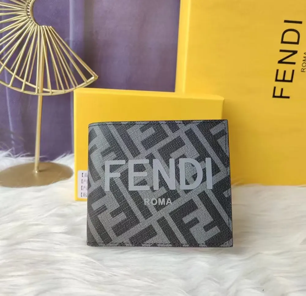 Close-up on gray fabric and Fendi logo hardware detail