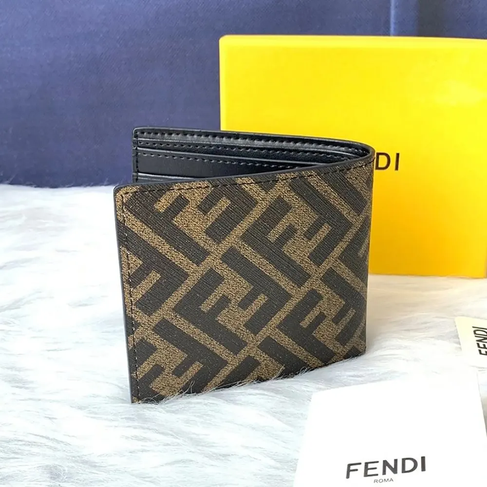 Open Fendi Men Bi-Fold Wallet showing card slots and leather trim
