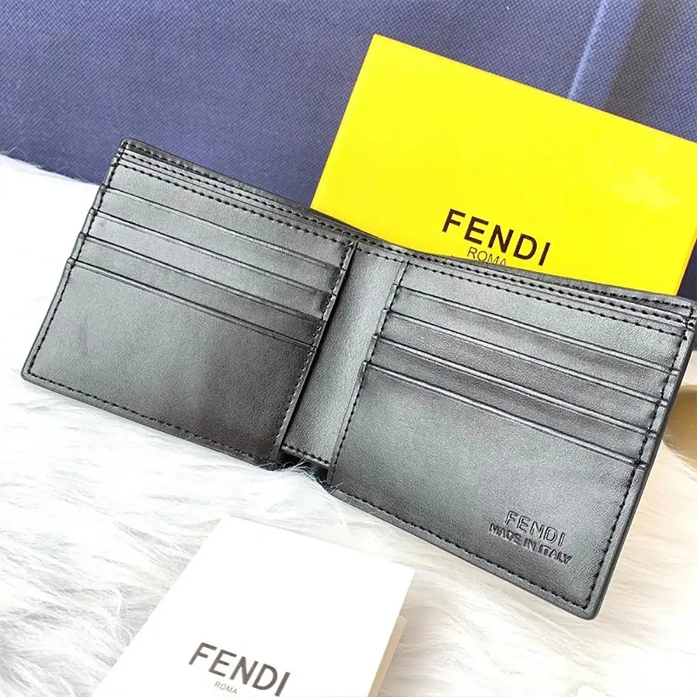 Fendi Men Bi-Fold Wallet in FF Motif Fabric Brown Coffee - image 4