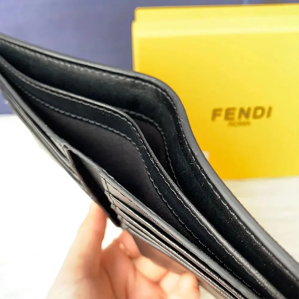 Fendi Men Bi-Fold Wallet in FF Motif Fabric Brown Coffee - image 5