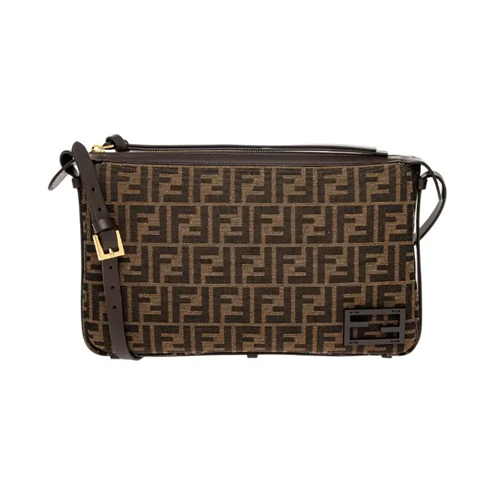 Front view of Fendi Men Simply FF Shoulder Bag with baguette motif