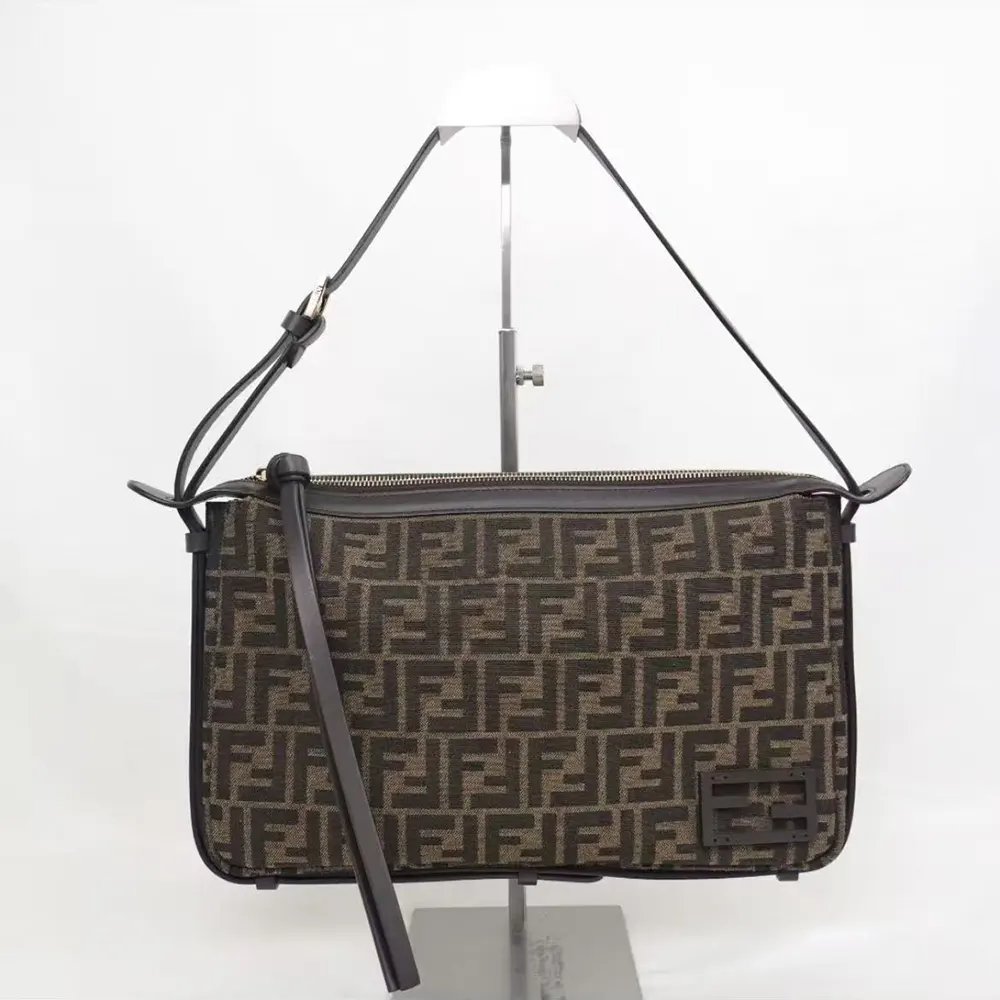 Close-up of gold-tone hardware and FF pattern on shoulder bag