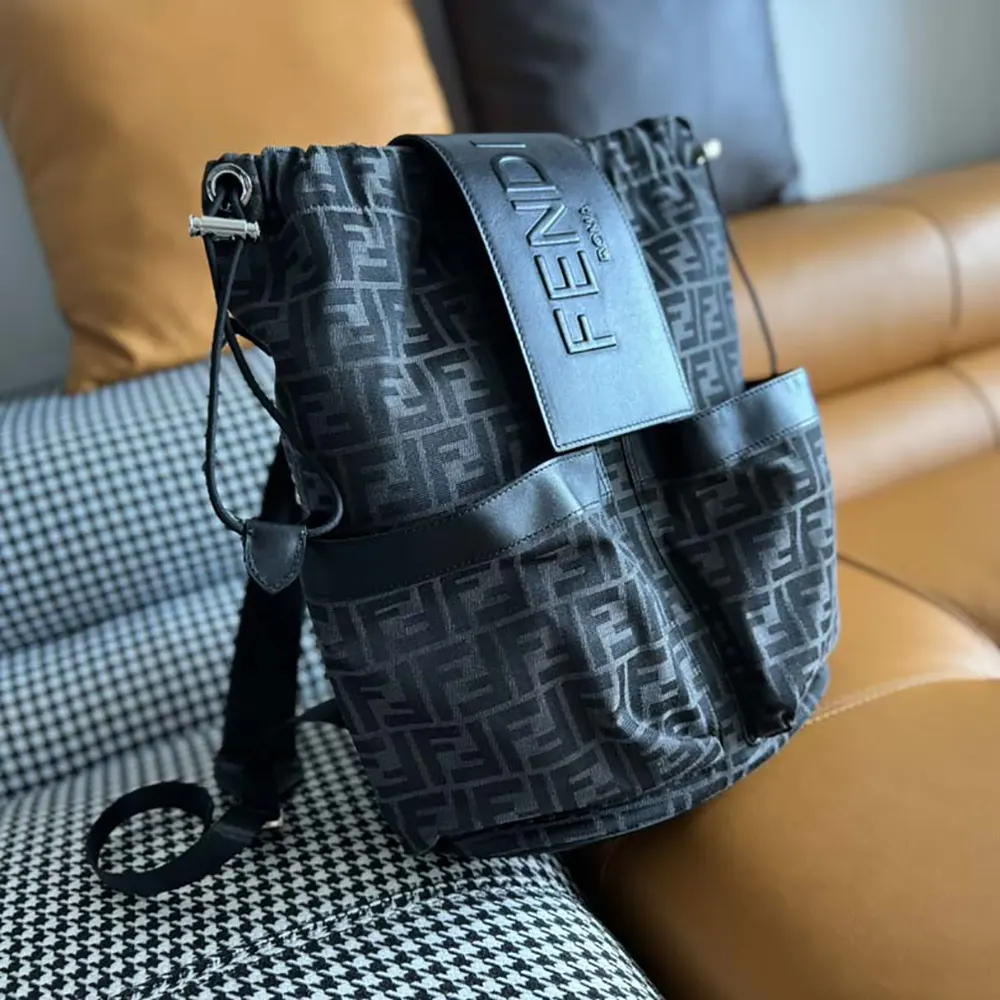 Fendi Men Strike Medium FF Jacquard Fabric Backpack-Gray - image 4