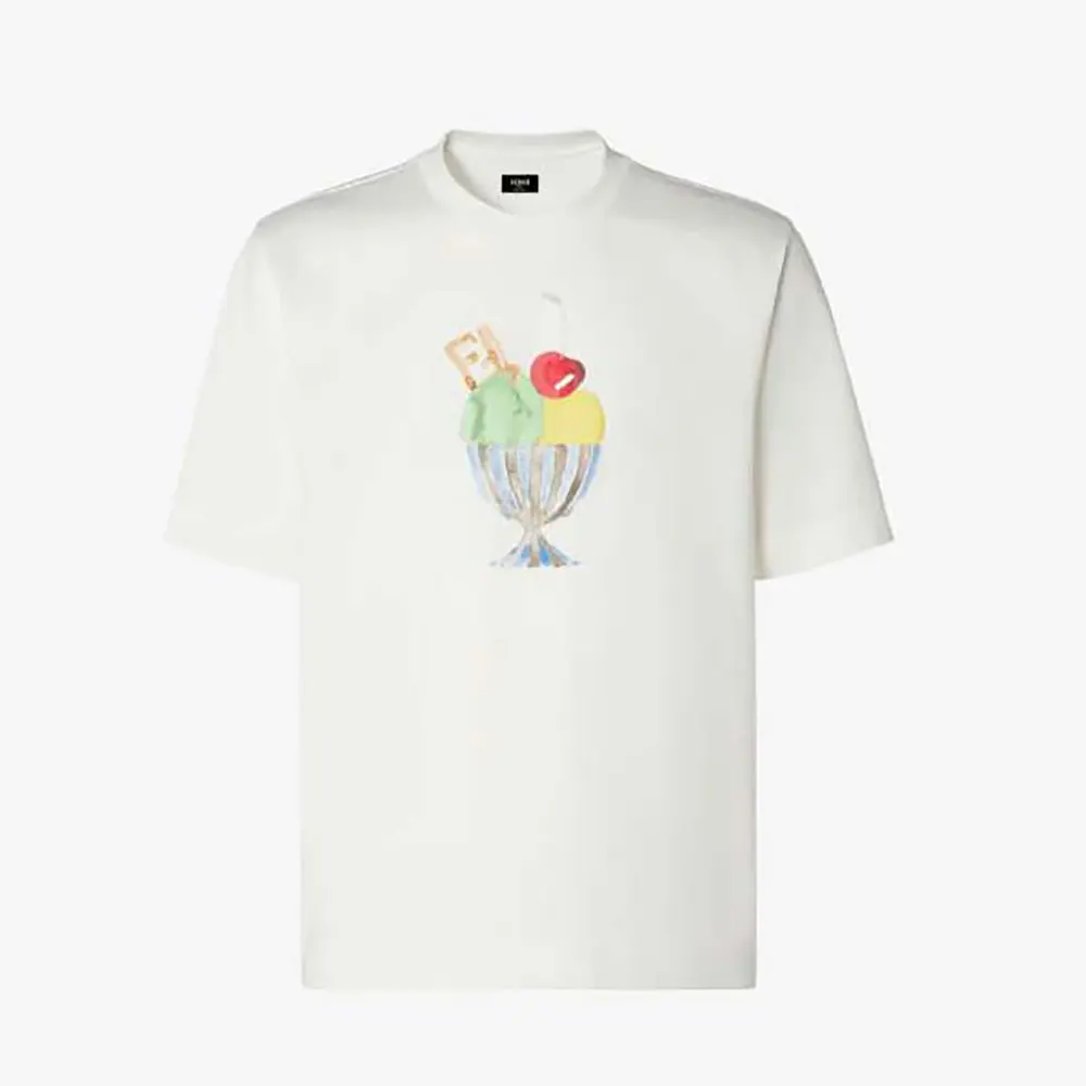 Front view of Fendi Women White Cotton T-shirt on mannequin