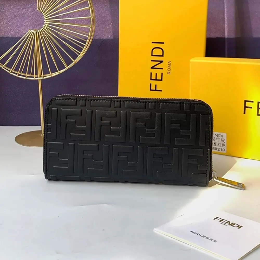 Open interior showing card slots in Fendi Men Zip Around Wallet