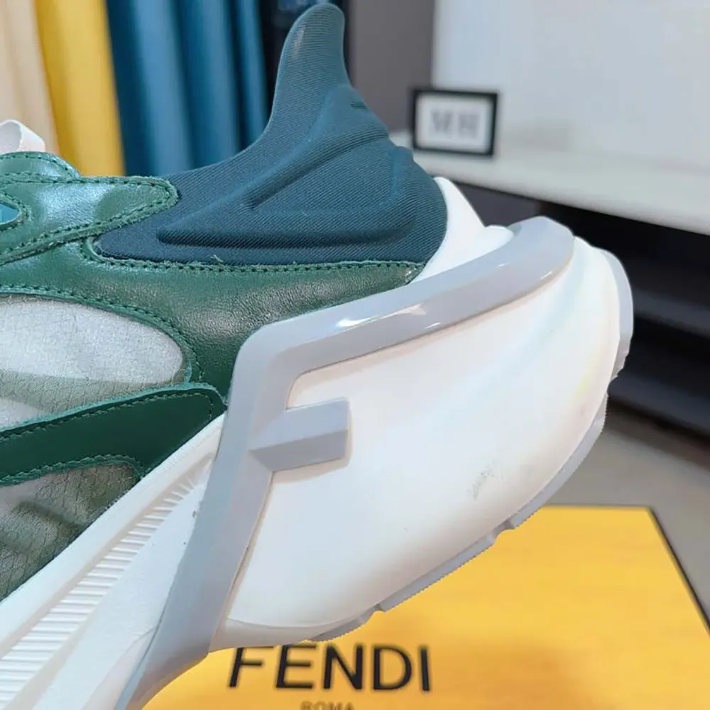 Fendi Unisex F-Light Sneakers Green Mesh and Leather Running Shoes - image 8