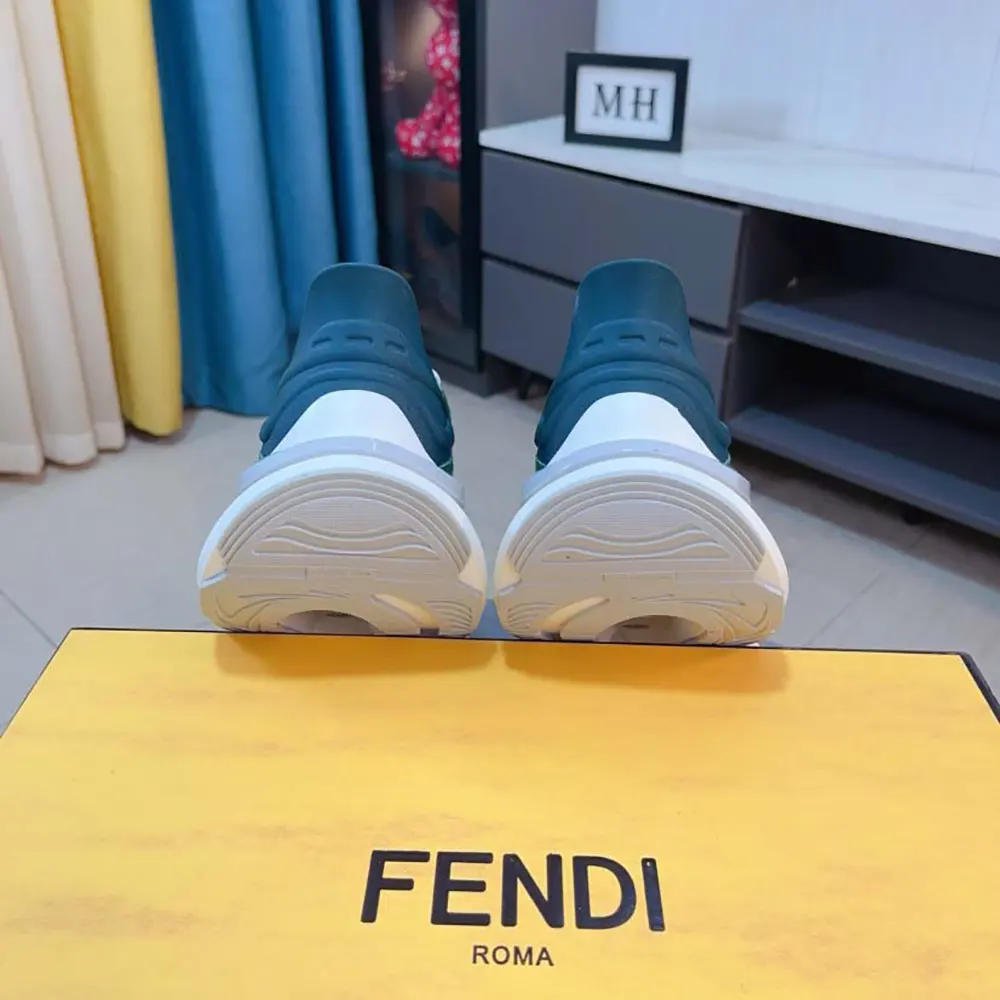 Fendi Unisex F-Light Sneakers Green Mesh and Leather Running Shoes - image 6