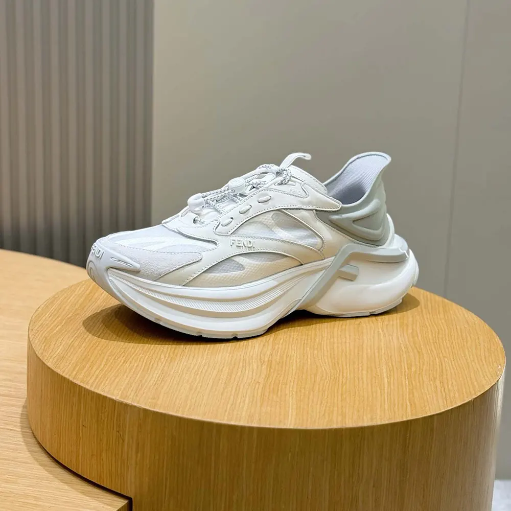 Fendi Unisex F-Light Sneakers White Leather and Mesh Running Shoes - image 6