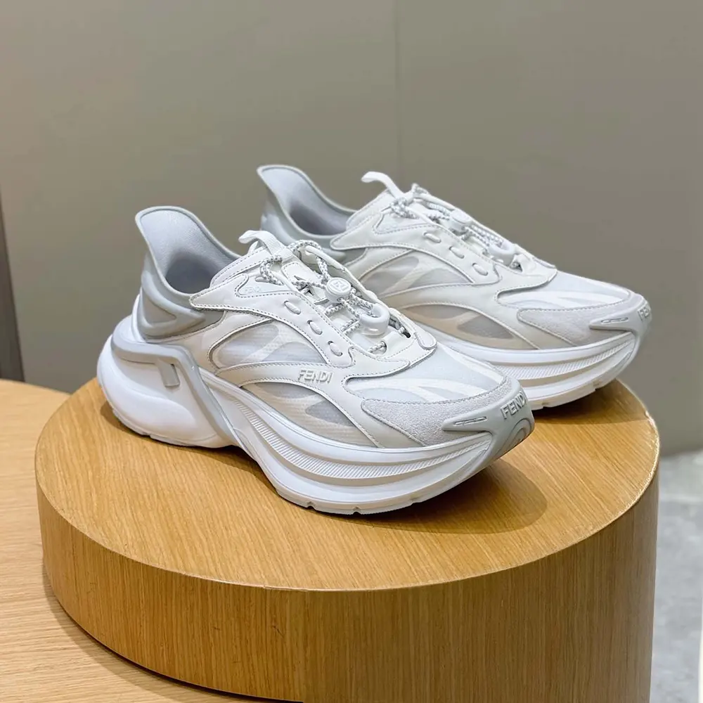 Top view showing breathable mesh and leather on Fendi F-Light Sneakers