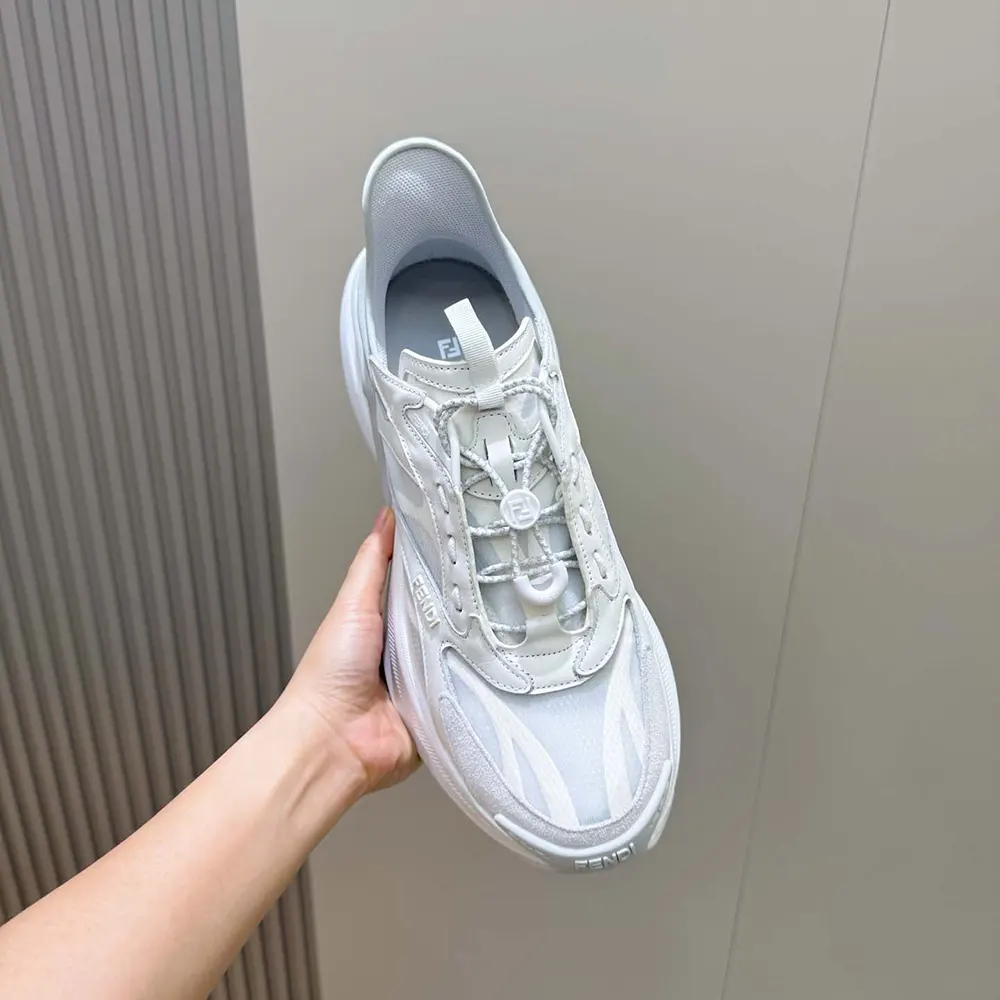 Fendi Unisex F-Light Sneakers White Leather and Mesh Running Shoes - image 7