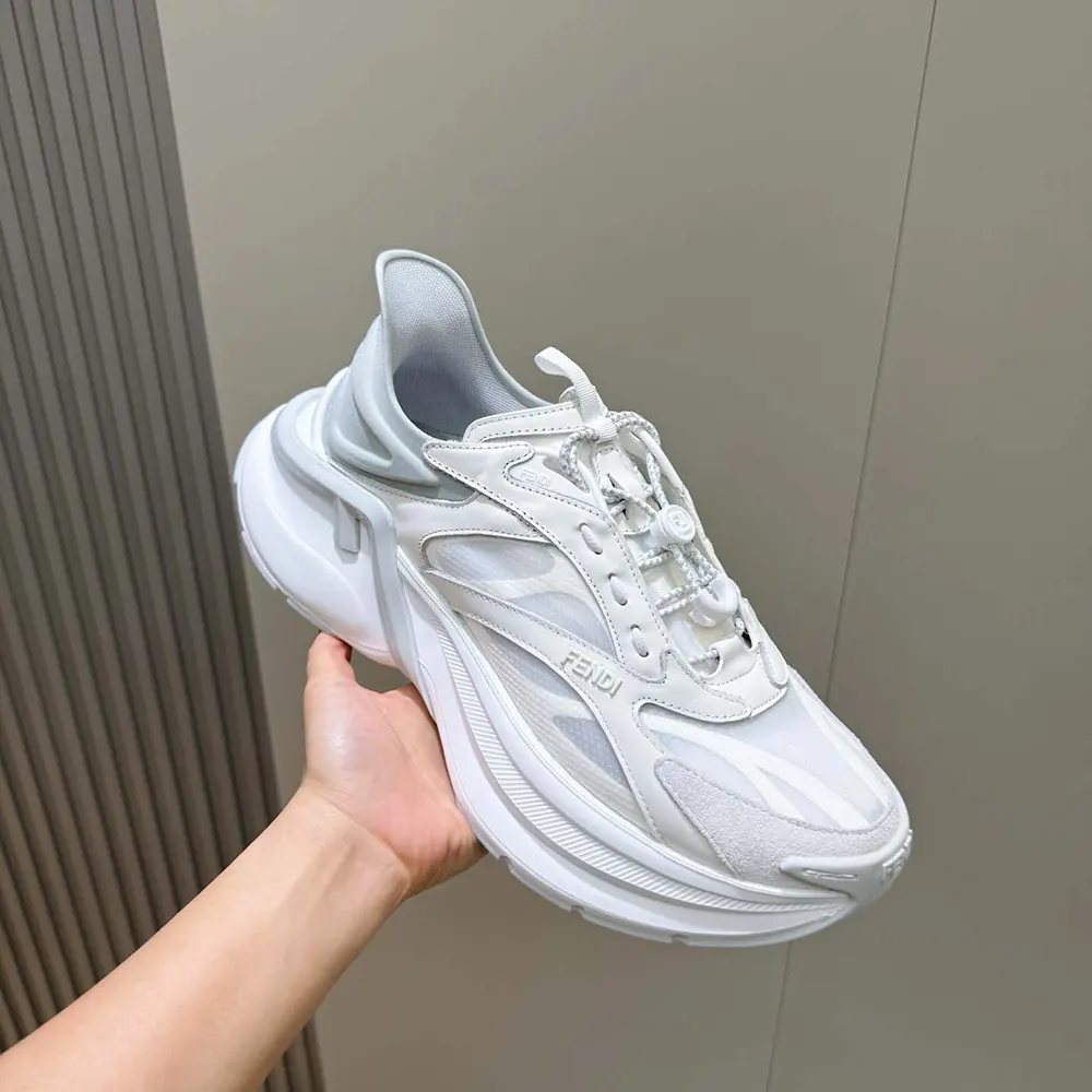 Fendi Unisex F-Light Sneakers White Leather and Mesh Running Shoes - image 8
